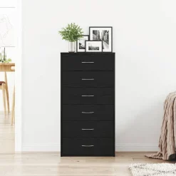 vidaXL Byrå 6 lådor svart ek 50x34x96 cm konstruerat trä