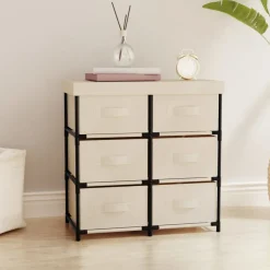 vidaXL Byrå med 6 lådor 55x29x55 cm gräddvit stål Kräm