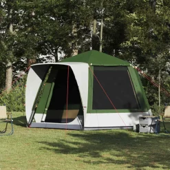vidaXL Campingtält Stuga med tak Grön 420 x 420 x 227 cm Polyester