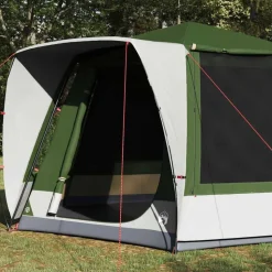 vidaXL Campingtält Stuga med tak Grön 420 x 420 x 227 cm Polyester
