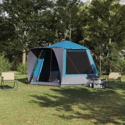 Hot vidaXL Campingtält Stuga med tak 420 x 420 x 227 cm Polyester Blå