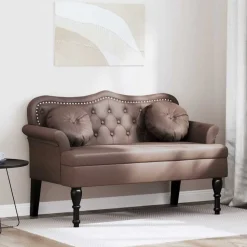 vidaXL Chesterfield Bänk med kudde Brun 120,5 x 65 x 75 cm Konstläder