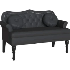 Online vidaXL Chesterfield Bänk med kudde 120,5 x 65 x 75 cm Konstläder Svart