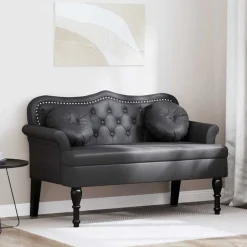 Online vidaXL Chesterfield Bänk med kudde 120,5 x 65 x 75 cm Konstläder Svart