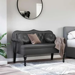 Online vidaXL Chesterfield Bänk med kudde 120,5 x 65 x 75 cm Konstläder Svart