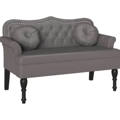 vidaXL Chesterfield Bänk med kudde Grå 120,5 x 65 x 75 cm Konstläder