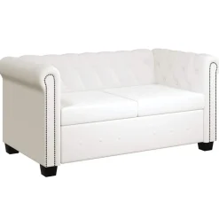 New vidaXL Chesterfield 2-sits konstläder Vit