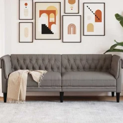 Clearance vidaXL Chesterfieldsoffa 3-sits tyg Taupe
