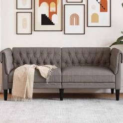 vidaXL Chesterfieldsoffa 2-sits taupe tyg