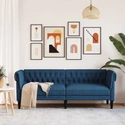 New vidaXL Chesterfieldsoffa 3-sits tyg Blå