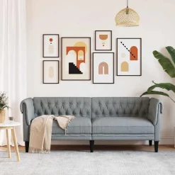 Clearance vidaXL Chesterfieldsoffa 3-sits tyg Ljusgrå