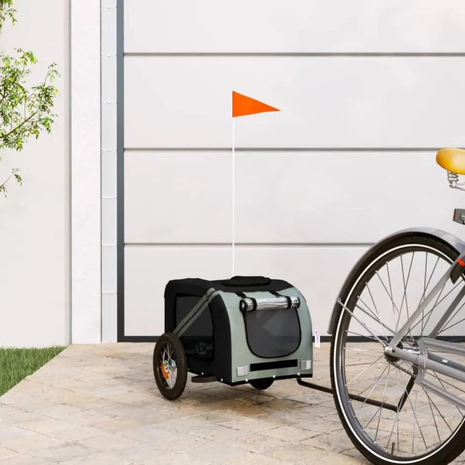 New vidaXL Cykelvagn för djur och svart oxfordtyg och järn Grå