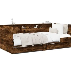 vidaXL Dagbädd med lådor utan madrass 100x200 cm Rökfärgad ek