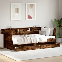 vidaXL Dagbädd med lådor utan madrass 100x200 cm Rökfärgad ek