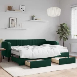 vidaXL Dagbädd utdragbar med lådor mörkgrön 80x200 cm sammet