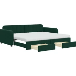 vidaXL Dagbädd utdragbar med lådor mörkgrön 90x200 cm sammet