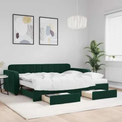 vidaXL Dagbädd utdragbar med lådor mörkgrön 90x200 cm sammet