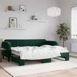 vidaXL Dagbädd utdragbar mörkgrön 80x200 cm sammet