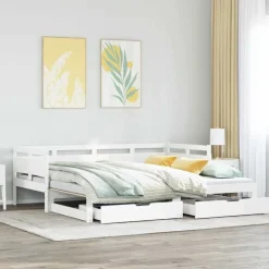 Online vidaXL Dagbädd utdragbar med lådor utan madrass 90x200 cm Vit