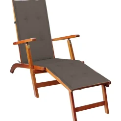 Best vidaXL Däckstol med fotstöd och dyna massivt akaciaträ Taupe