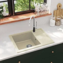 Hot vidaXL Diskho med bräddavlopp oval granit Beige
