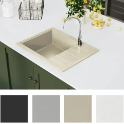 Hot vidaXL Diskho med bräddavlopp oval granit Beige
