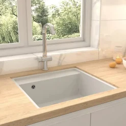 vidaXL Diskho med bräddavlopp vit granit