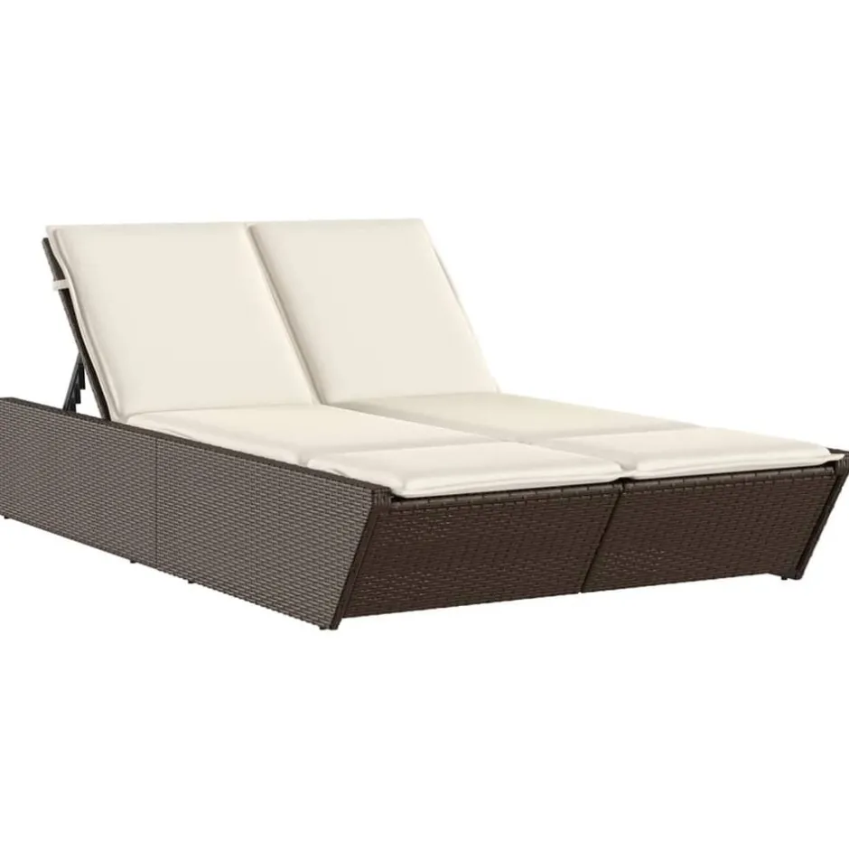 Clearance vidaXL Dubbel solsäng med dynor konstrotting Brun