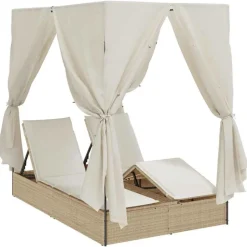 Clearance vidaXL Dubbel solstol Justerbar Beige 205 x 129 x 200 cm konstrotting beige och gräddvit