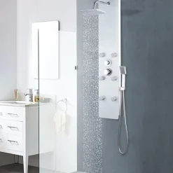 vidaXL Duschpanel glas 25x44,6x130 cm vit