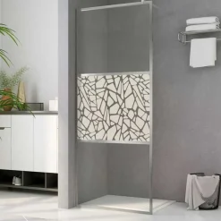Clearance vidaXL Duschvägg med ESG-glas stendesign 80x195 cm Silver