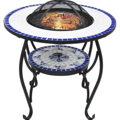Discount vidaXL Eldfat med mosaikbord och vit 68 cm keramik Blå