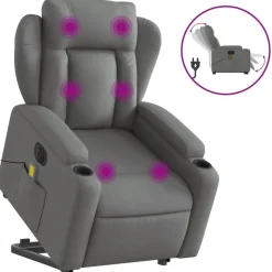 vidaXL Elektrisk massagefåtölj med uppresningshjälp mörkgrå tyg