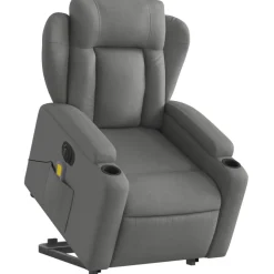 vidaXL Elektrisk massagefåtölj med uppresningshjälp mörkgrå tyg