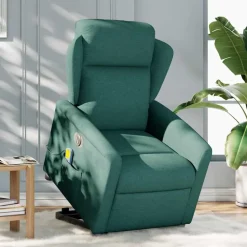 vidaXL Elektrisk massagefåtölj med uppresningshjälp mörkgrön tyg