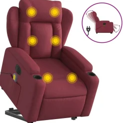 vidaXL Elektrisk massagefåtölj med uppresningshjälp vinröd tyg