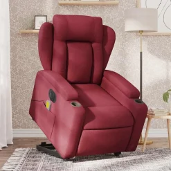 vidaXL Elektrisk massagefåtölj med uppresningshjälp vinröd tyg