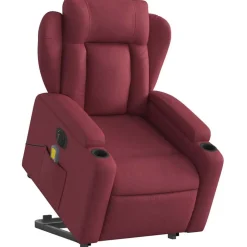 vidaXL Elektrisk massagefåtölj med uppresningshjälp vinröd tyg