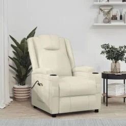 vidaXL Elektrisk massagefåtölj gräddvit konstläder