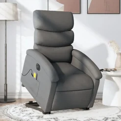 vidaXL Elektrisk massagefåtölj med uppresningshjälp tyg Mörkgrå
