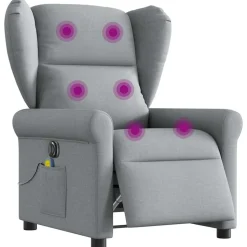 vidaXL Elektrisk massagefåtölj ljusgrå tyg