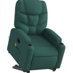 vidaXL Elektrisk massagefåtölj med uppresningshjälp tyg Mörkgrön