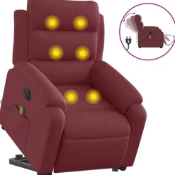 vidaXL Elektrisk massagefåtölj med uppresningshjälp tyg Vinröd
