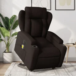 vidaXL Elektrisk massagefåtölj med uppresningshjälp tyg Mörkbrun