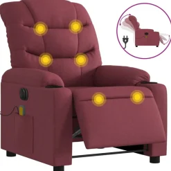 vidaXL Elektrisk massagefåtölj vinröd tyg