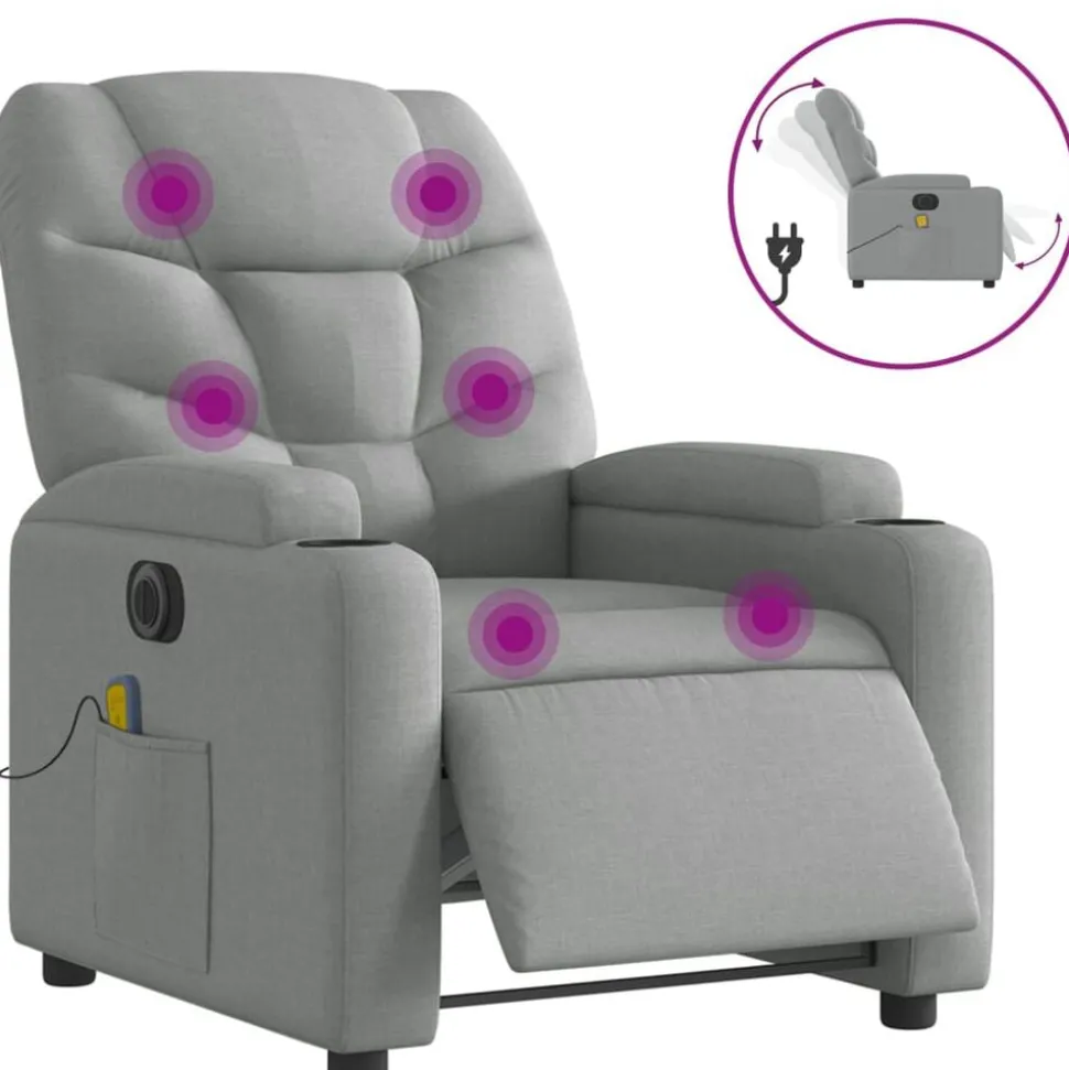 vidaXL Elektrisk massagefåtölj ljusgrå tyg