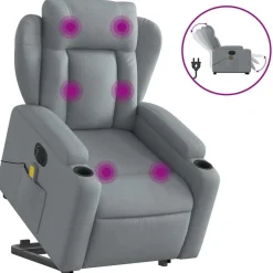 Hot vidaXL Elektrisk massagefåtölj med uppresningshjälp tyg Ljusgrå