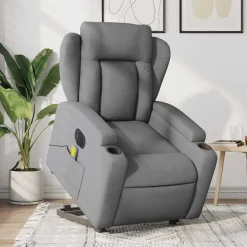 Hot vidaXL Elektrisk massagefåtölj med uppresningshjälp tyg Ljusgrå