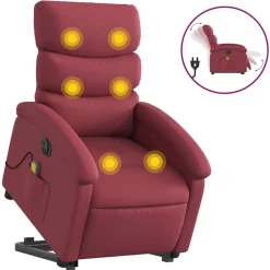 Clearance vidaXL Elektrisk massagefåtölj med uppresningshjälp tyg Vinröd