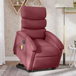 Clearance vidaXL Elektrisk massagefåtölj med uppresningshjälp tyg Vinröd